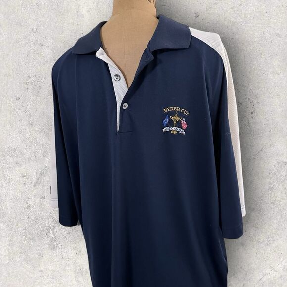 Antigua Ryder Cup Tournament Men's Navy and White Golf Shirt Size Large - Picture 2 of 11